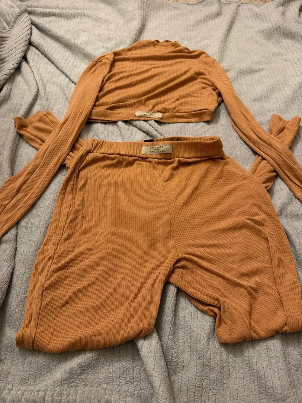 Ribbed High-Waist Lounge Set in Rust